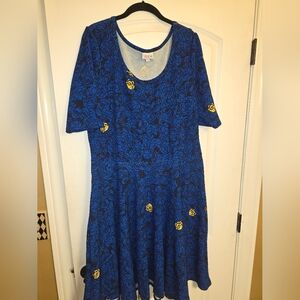 Blue floral casual midi short sleeves dress, fit and flare